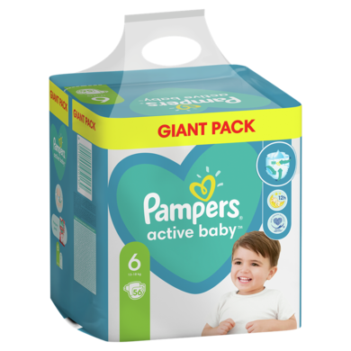 Pampers Active Baby, Jumbo Pack, scutece marimea 6, 13-18 kg, 56 buc.