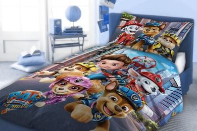 Paw Patrol, The Movie, set lenjerie de pat single, albastru, 160-200 cm