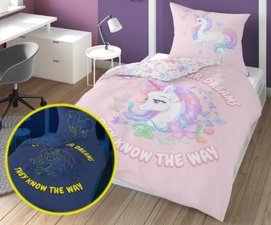 Unicorn Fluo, set lenjerie de pat single, 160-200 cm