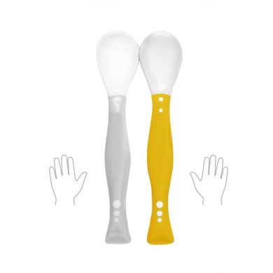 BabyOno, Lingurite flexibile pentru bebelusi, gri/galben, 2 buc.