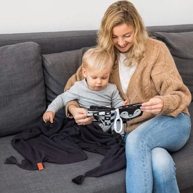 BabyOno, paturica tricotata din bambus cu franjuri, negru, 75-100 cm