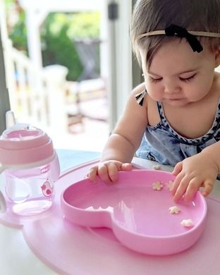 Chicco, farfurie din silicon cu ventuza, roz, 9m+