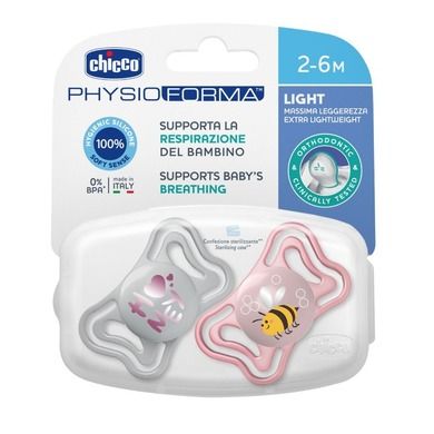 Chicco, Physioforma Light, suzeta din silicon, roz, 2-6 m, 2 buc.