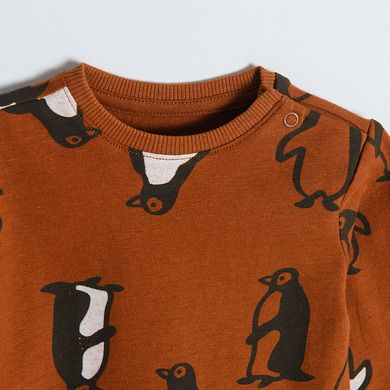 Cool Club, Bluza cu maneca lunga pentru baieti, maro, imprimeu pinguini