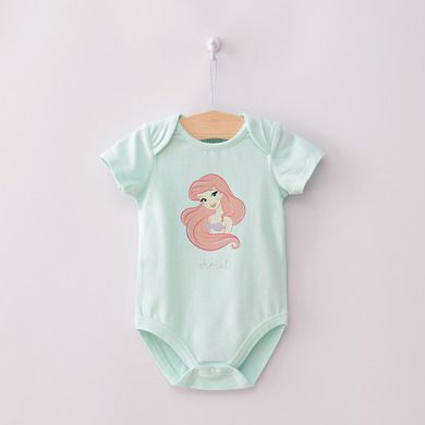 Cool Club, Body cu maneca scurta pentru fete, bumbac organic, mix de culori, imprimeu Ariel, Disney Princes, set 3 buc.