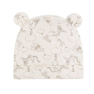 Cool Club, Caciula pentru baieti, bumbac organic, bej melanj, galben, imprimeu Winnie the Pooh, set 2 buc.