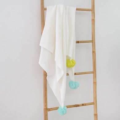 Cool Club, Patura alba cu pompoate pentru bebelusi, 100-100 cm