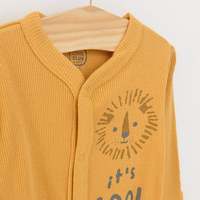 Cool Club, Pijama tip salopeta pentru baieti, bumbac organic, albastru, galben, imprimeu Cool to be kind, set 2 buc.