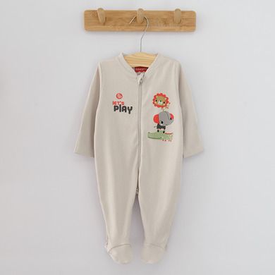 Cool Club, Pijama tip salopeta pentru baieti, bumbac organic, ecru, bej, rosu, Fisher-Price, set 3 buc.