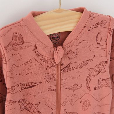 Cool Club, Pijama tip salopeta pentru baieti, bumbac organic, mix de culori, imprimeu animale acvatice, set 2 buc.
