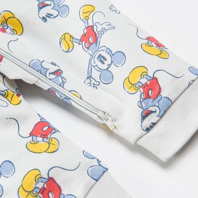 Cool Club, Pijama tip salopeta pentru baieti, gri deschis, imprimeu Mickey Mouse