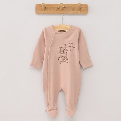Cool Club, Pijama tip salopeta pentru fete, bumbac organic, ecru, roz, gri, imprimeu Bambi, set 3 buc.