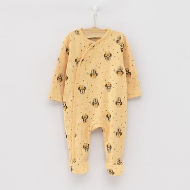 Cool Club, Pijama tip salopeta pentru fete, ecru, galben, imprimeu Minnie Mouse, set 2 buc.