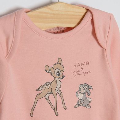 Cool Club, Pijama tip salopeta pentru fete, ecru, roz, imprimeu Bambi, set 3 buc.
