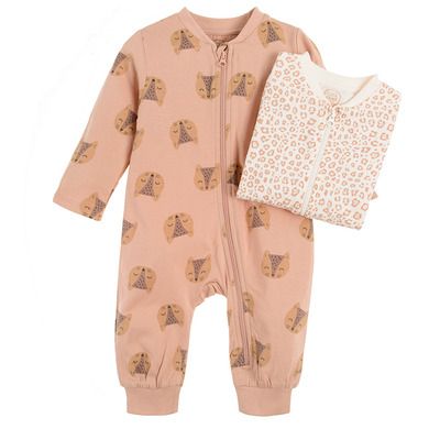 Cool Club, Pijama tip salopeta pentru fete, ecru, roz, set 2 buc.