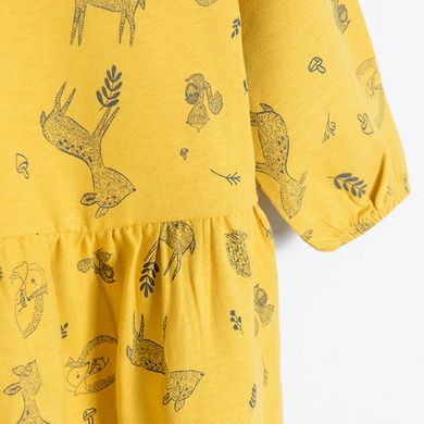 Cool Club, Rochie cu maneca lunga pentru fete, galben, imprimeu animale salbatice