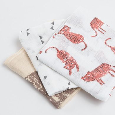 Cool Club, Scutece textile din finet pentru baieti, ecru, imprimeu animalute, 70-70 cm, set 3 buc.