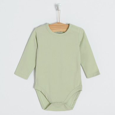 Cool Club, Set pentru bebelusi, body cu maneca lunga, salopeta cu botosei, bumbac organic, verde, ecru