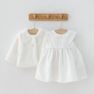 Cool Club, Set pentru fetite, geaca din blanita si rochie, culoare alb