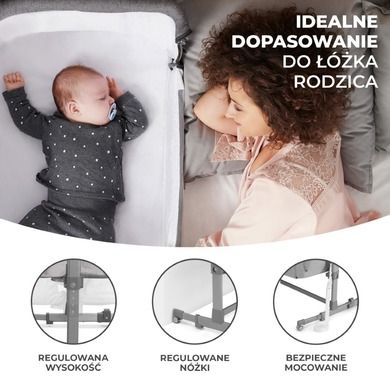 Kinderkraft, Neste Up, patut atasabil (co-sleeper) 3in1, gri