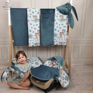 MimiNu, Caprioare, patura minky, verde, 75-100 cm