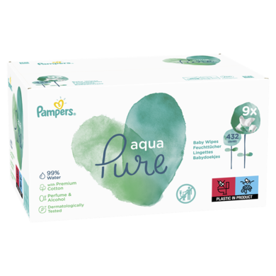 Pampers Aqua Pure, servetele umede, 9 pachete de 48 servetele, 432 buc.