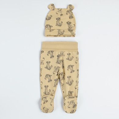 Set pentru baieti, Caciula, Body cu maneca lunga, Pijama tip salopeta, mix de culori, imprimeu Lion King