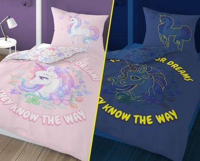 Unicorn Fluo, set lenjerie de pat single, 160-200 cm