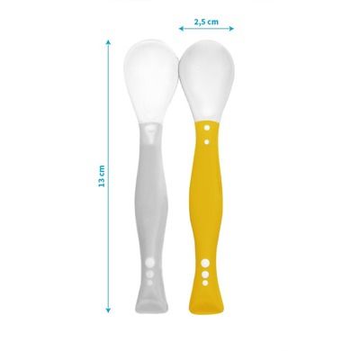 BabyOno, Lingurite flexibile pentru bebelusi, gri/galben, 2 buc.