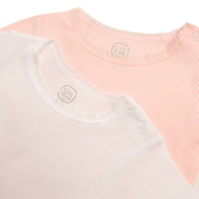 Cool Club, Body cu maneca scurta din bumbac organic pentru fete, culoare roz si alb, set 2 buc.