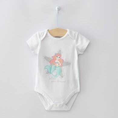 Cool Club, Body cu maneca scurta pentru fete, bumbac organic, mix de culori, imprimeu Ariel, Disney Princes, set 3 buc.