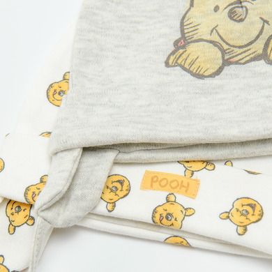 Cool Club, Caciula bebelusi, bumbac organic, gri melange, ecru, Winnie-the-Pooh, set, 2 buc.