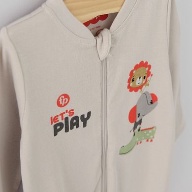 Cool Club, Pijama tip salopeta pentru baieti, bumbac organic, ecru, bej, rosu, Fisher-Price, set 3 buc.