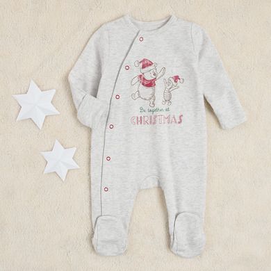 Cool Club, Pijama tip salopeta pentru baieti, gri, ecru, imprimeu Winnie the Pooh, set 2 buc.