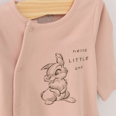 Cool Club, Pijama tip salopeta pentru fete, bumbac organic, ecru, roz, gri, imprimeu Bambi, set 3 buc.