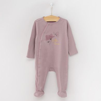 Cool Club, Pijama tip salopeta pentru fete, ecru, violet, imprimeu flori, fluturi, set 2 buc.