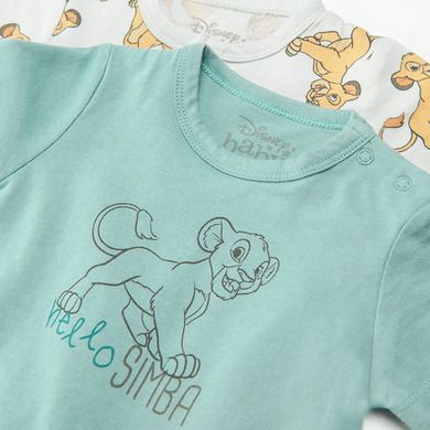 Cool Club, Salopeta Rompers pentru baieti, bumbac organic, turcoaz, gri, imprimeu Lion King, set 2 buc.