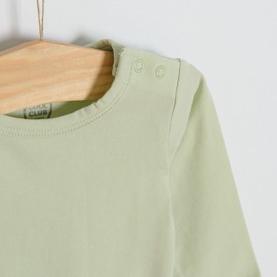 Cool Club, Set pentru bebelusi, body cu maneca lunga, salopeta cu botosei, bumbac organic, verde, ecru