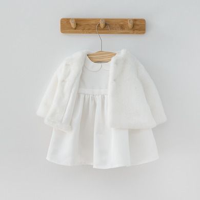 Cool Club, Set pentru fetite, geaca din blanita si rochie, culoare alb