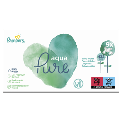 Pampers Aqua Pure, servetele umede, 9 pachete de 48 servetele, 432 buc.