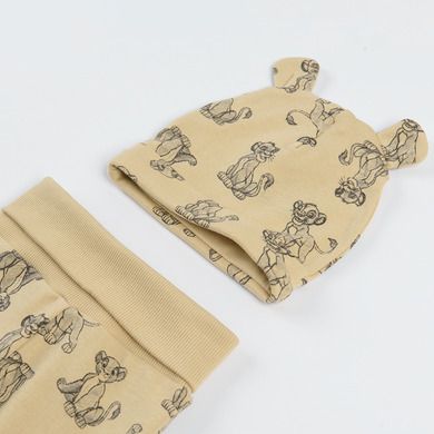 Set pentru baieti, Caciula, Body cu maneca lunga, Pijama tip salopeta, mix de culori, imprimeu Lion King