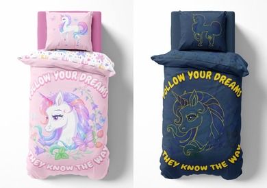 Unicorn Fluo, set lenjerie de pat single, 160-200 cm