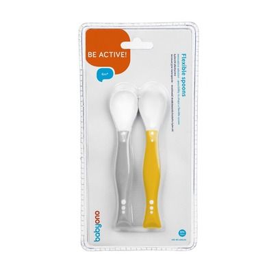 BabyOno, Lingurite flexibile pentru bebelusi, gri/galben, 2 buc.