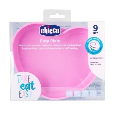 Chicco, farfurie din silicon cu ventuza, roz, 9m+