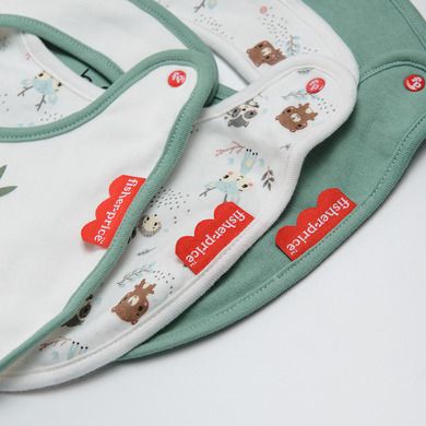 Cool Club, Baveta pentru bebelusi, ecru, verde, imprimeu Fisher-Price, set 3 buc.