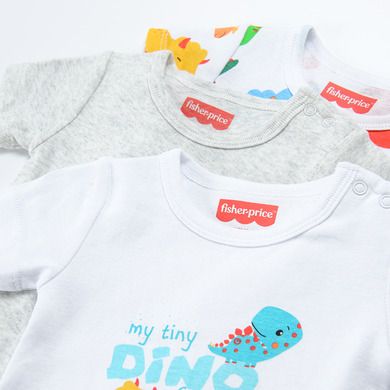Cool Club, Body cu maneca scurta pentru baieti, bumbac organic, mix de culori, Fisher-Price, set 3 buc.