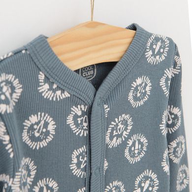 Cool Club, Pijama tip salopeta pentru baieti, bumbac organic, albastru, galben, imprimeu Cool to be kind, set 2 buc.