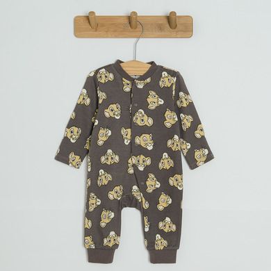 Cool Club, Pijama tip salopeta pentru baieti, granit, bej, galben, imprimeu Lion King, set 3 buc.