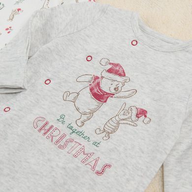 Cool Club, Pijama tip salopeta pentru baieti, gri, ecru, imprimeu Winnie the Pooh, set 2 buc.