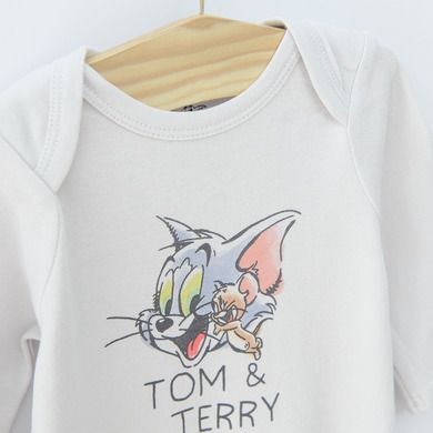 Cool Club, Pijama tip salopeta pentru baieti, maro, gri, imprimeu Tom & Jerry, set 2 buc.
